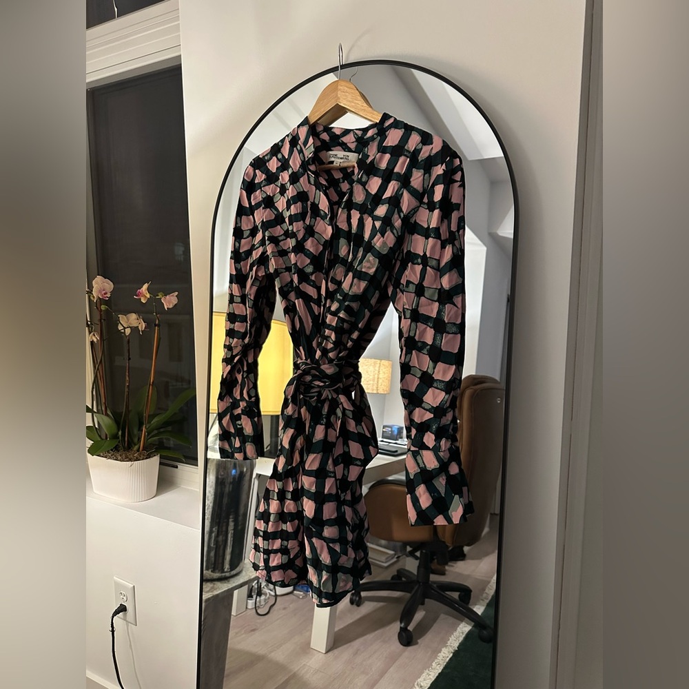 Diane Von Furstenberg Nomie Viscose Crepe De Chine Mini Shirt Dress Size M
